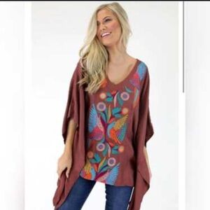 Judith March Embroidered Boho Tunic Top Sz Large